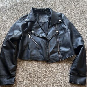 Cropped Black Faux Leather Moto Jacket - Women